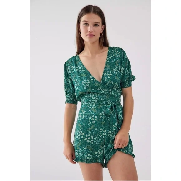 Urban Outfitters | Pants & Jumpsuits | Urban Outfitters Sorrento Floral Wrap  Romper | Poshmark
